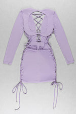 Long Sleeve Hollow out Lace Up Dresses In Black Purple