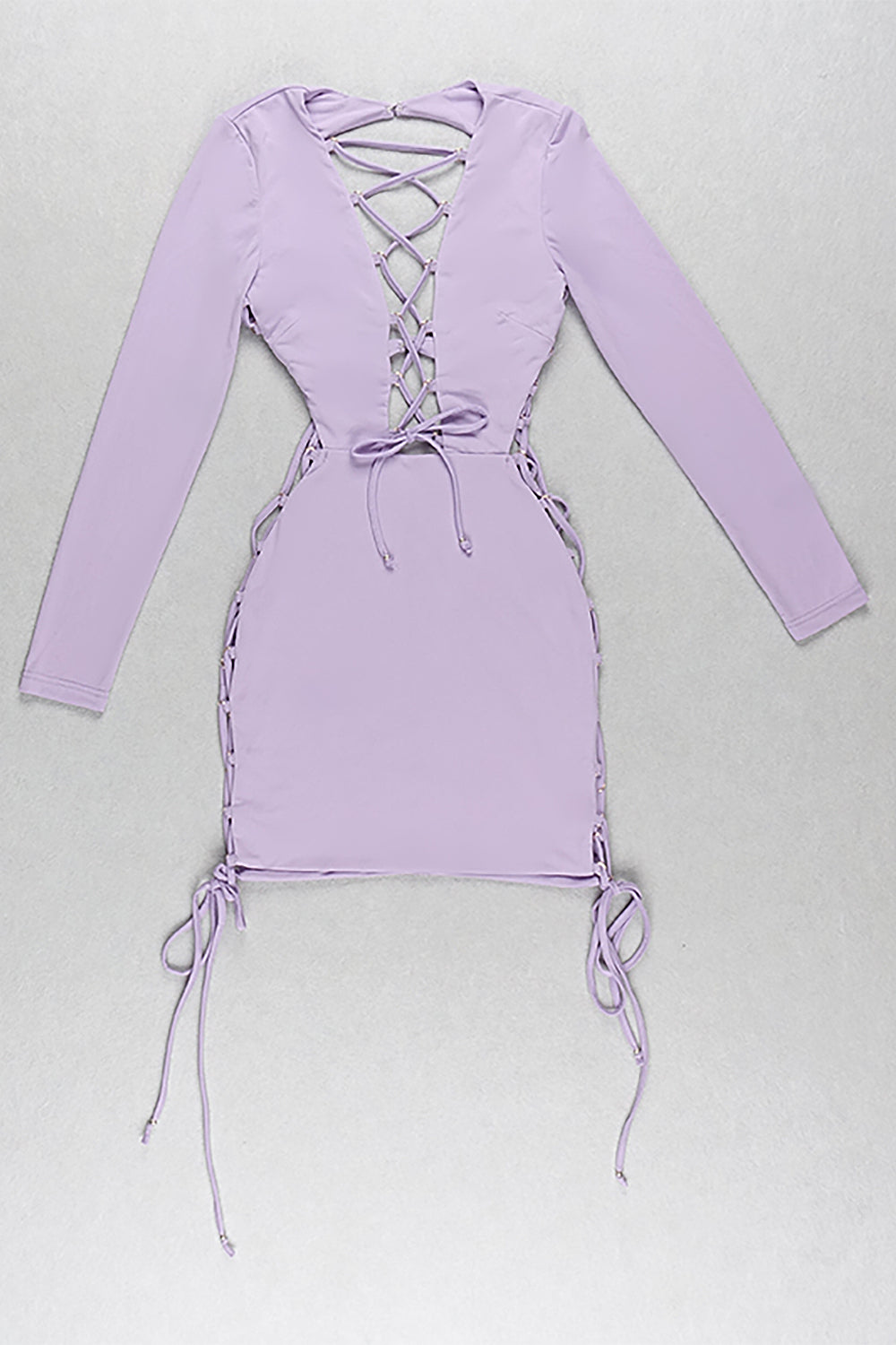 Long Sleeve Hollow out Lace Up Dresses In Black Purple - Chicida