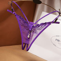 String creux Ultra-fin en maille papillon pour femmes, entrejambe ouvert, croisé