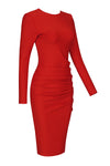 Red Backless Bow Pleated Long Sleeve Bandage Dress