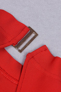 Backless Long Sleeve Crystal Tassel Bandage Dress In Black Red - Chicida