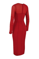 Red Hollow Long Sleeve Midi Bandage Dress