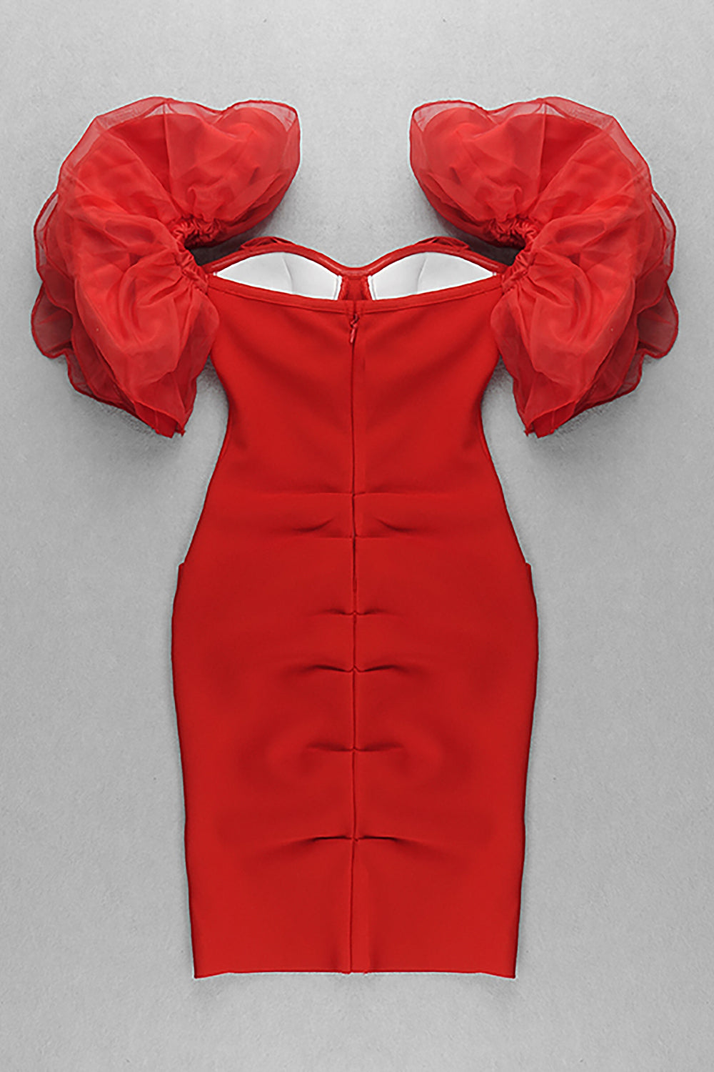 Red Off Shoulder Bow Ruffles Bandage Dress - Chicida