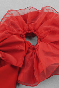 Red Off Shoulder Bow Ruffles Bandage Dress - Chicida