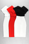 Red Off Shoulder V Neck With Belt Bodycon Dress