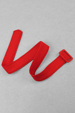 Red Off Shoulder V Neck With Belt Bodycon Dress - Chicida