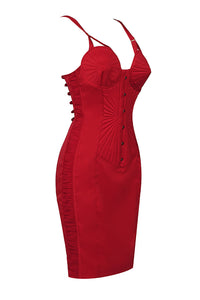 Mini-robe corset pyramidale rouge à bretelles spaghetti