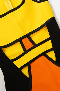 Mini robe à bandes découpée en patchwork rouge jaune noir