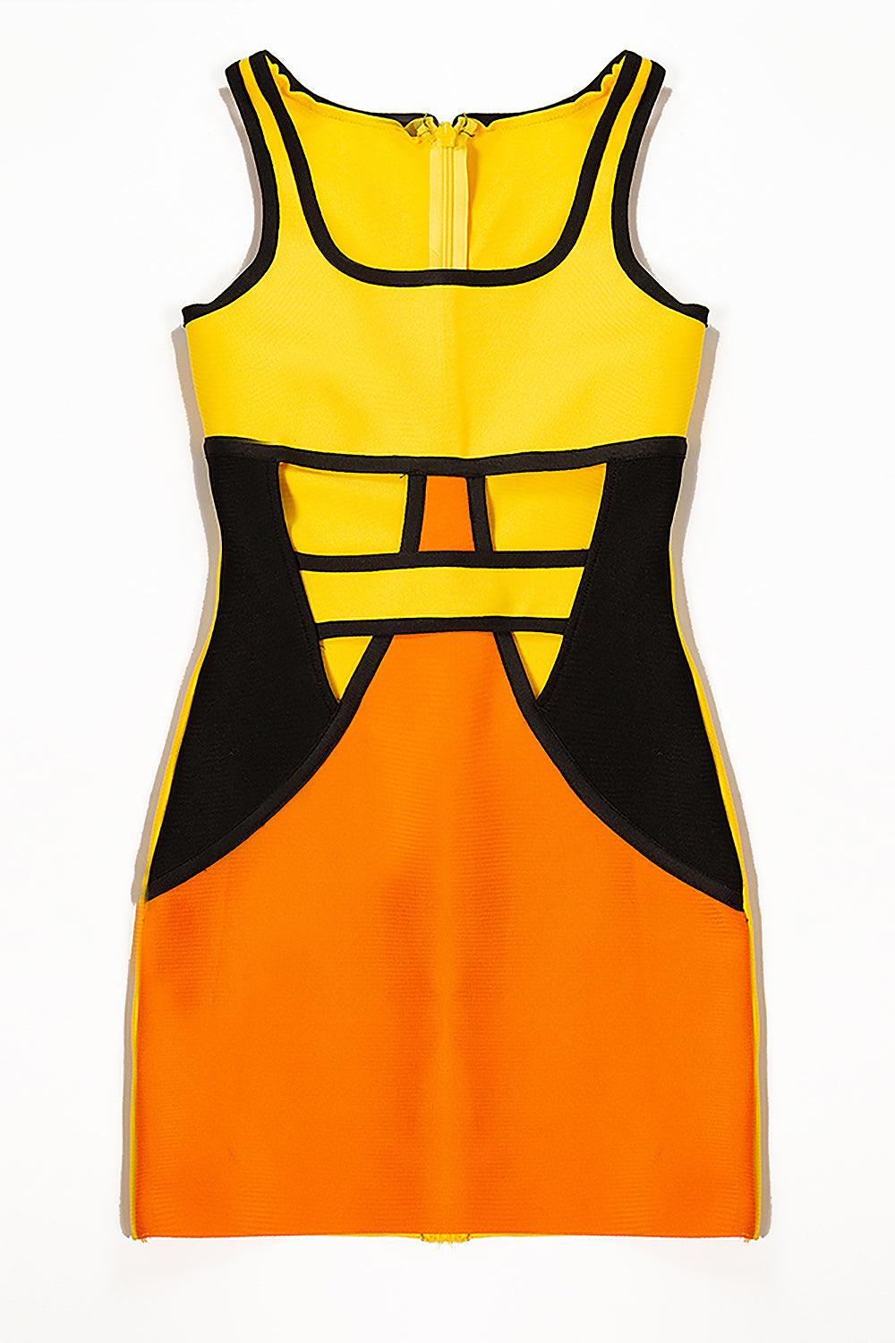 Red Yellow Black Patchwork Cut Out Mini Bandage Dress