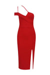 Red One Shoulder Strappy Bandage Dress - CHICIDA