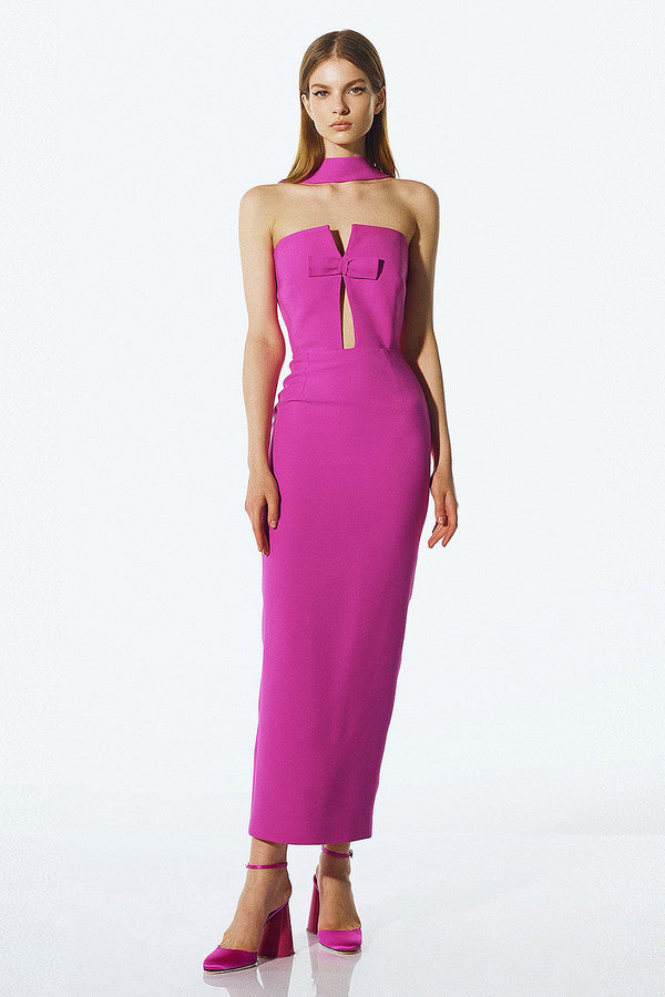 Detachable Neck Sleeveless Sheath Maxi Bandage Dress