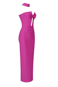 Vestido largo ajustado con escote desmontable, sin mangas, color rosa, rojo, negro y blanco