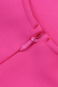 Vestido midi irregular con tirantes y cuello en O, color rojo rosa, sin espalda y con tiras