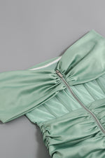 Sage Green Satin Draping Off Shoulder Corset Dress