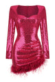 Feather-Trim Sequin Mini Dress