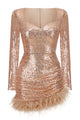 Feather-Trim Sequin Mini Dress