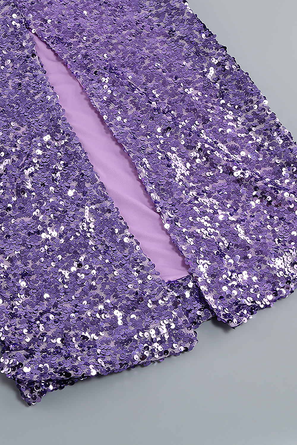 Robe Midi à Paillettes Manches Longues Bordure en Plumes Violet