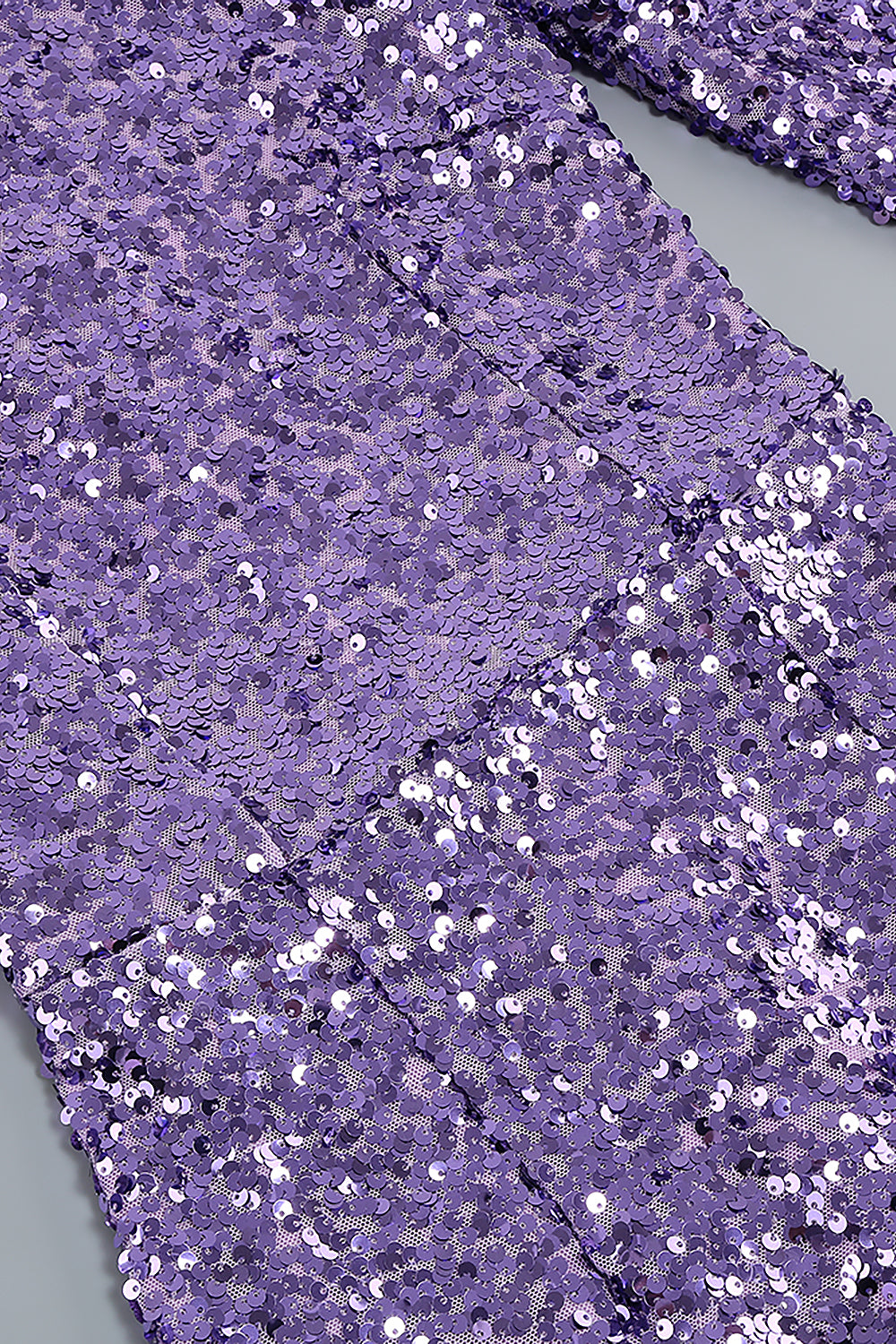 Robe Midi à Paillettes Manches Longues Bordure en Plumes Violet