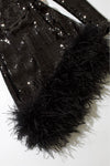 Sequins One Shoulder Feather Mini Dress In Black