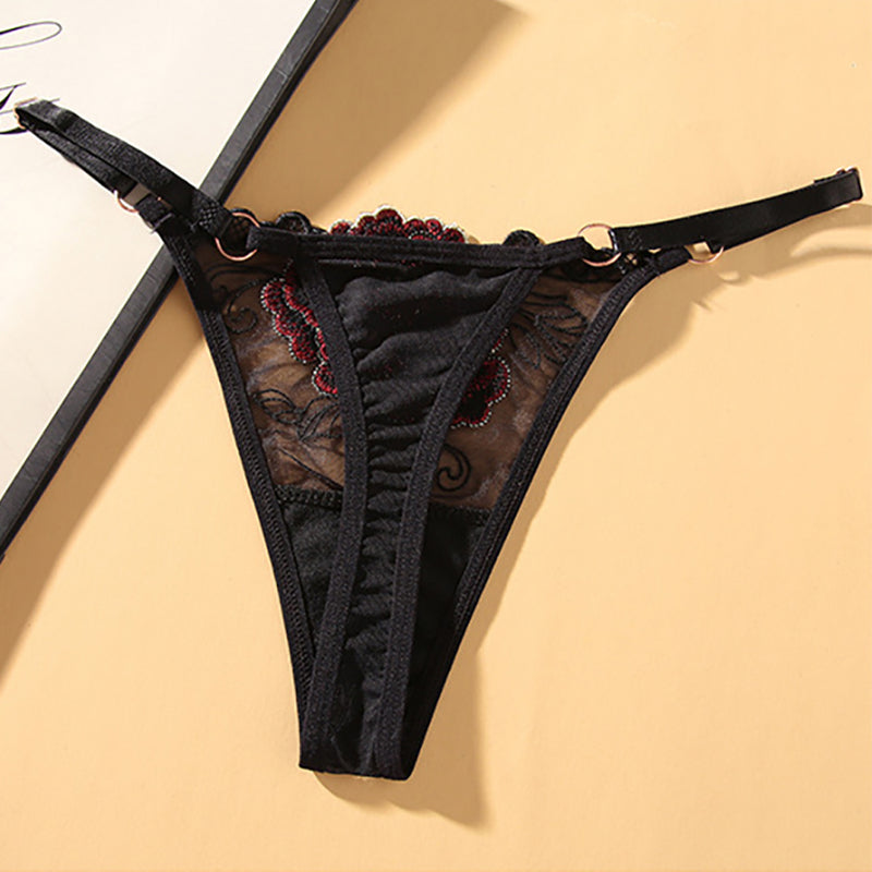 Sexy Hot Temptation Rose Flower Embroidery Mesh Adjustable Strappy Panties