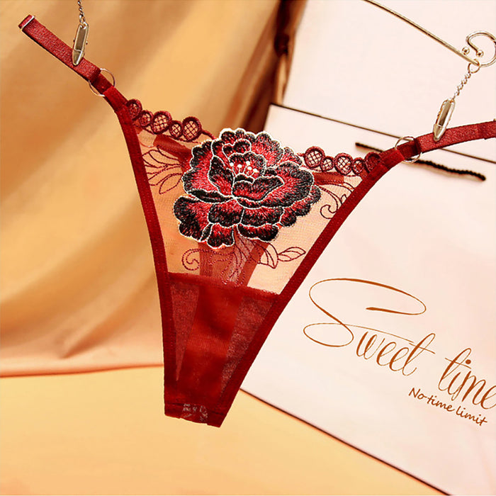 Flower Embroidery Mesh Adjustable Slip Thongs