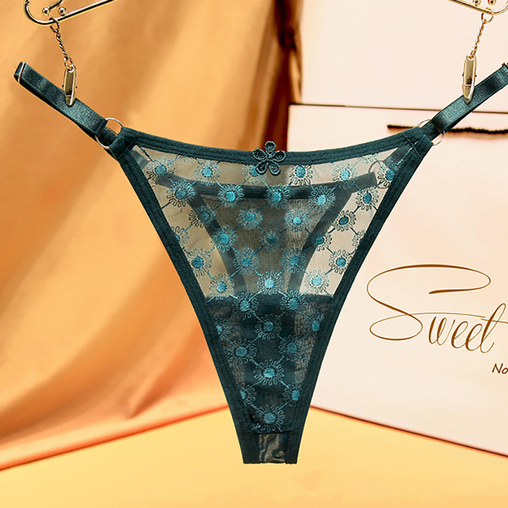 Sexy Hot Temptation Flower Embroidery Mesh Adjustable Strappy Panties