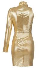 Shiny Gold Polka Dots Mini Dress - Chicida