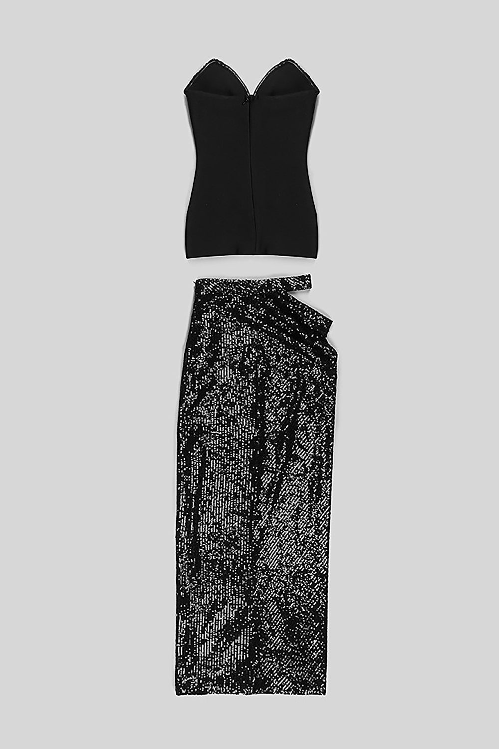 Shiny Sequins Strapless Top Split Skirts