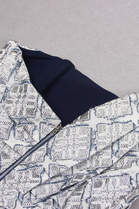 Robe jacquard ajourée argentée à col diagonal et une épaule