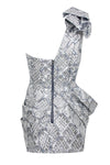 Silver Diagonal Collar One Shoulder Hollow Out Jacquard Dress
