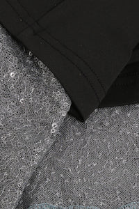 Robe longue fendue argentée sans manches à plis pailletés et dos nu