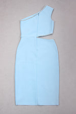 One Shoulder Hollow Out Crystal Mini Bandage Dress In Sky Blue Black