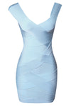 Sky Blue Sleeveless V Neck Patchwork Bodycon Bandage Dress - Chicida