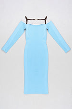 Strappy Hollow Out Strapless Bandage Dress In Sky Blue Brown  Black