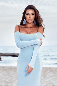 Strappy Hollow Out Strapless Bandage Dress In Sky Blue Brown  Black - Chicida