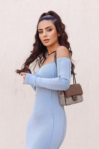 Strappy Hollow Out Strapless Bandage Dress In Sky Blue Brown  Black - Chicida