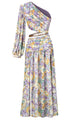 Slanted One Shoulder Floral Irregular Cut Out Maxi Dress