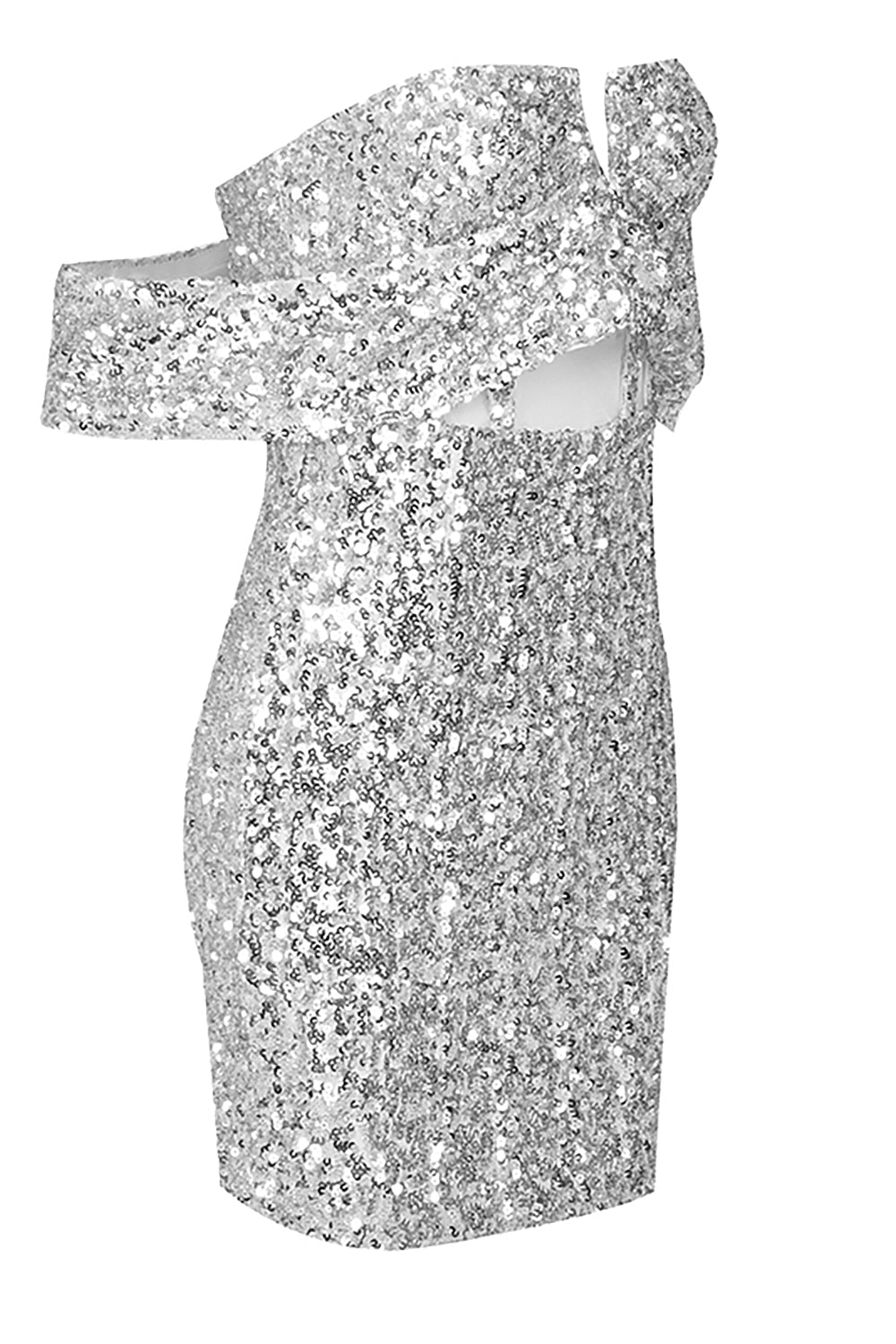 Sequins Off Shoulder Mesh Mini Dress In Gold Silver - Chicida