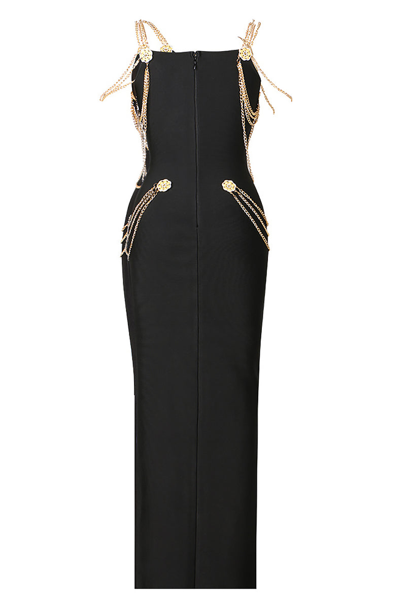 Spring Haute Couture Chain-Embellished Dress In Black - Chicida