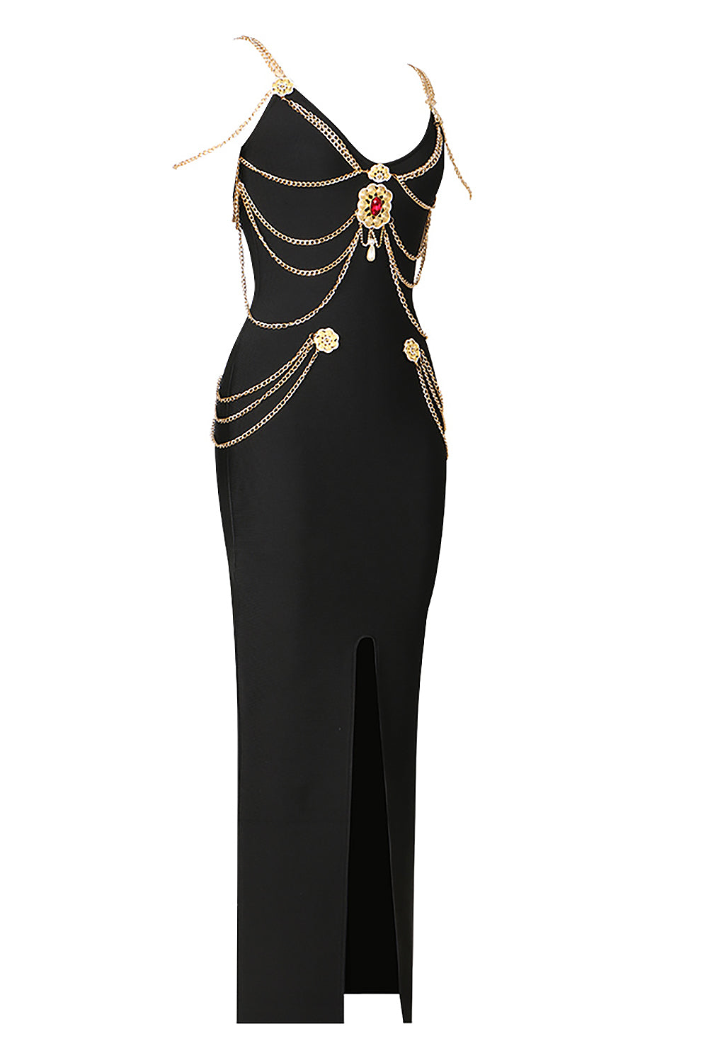 Spring Haute Couture Chain-Embellished Dress In Black - Chicida