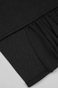 Mini robe bandage en maille patchwork à bretelles spaghetti en noir