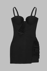 Mini robe bandage en maille patchwork à bretelles spaghetti en noir