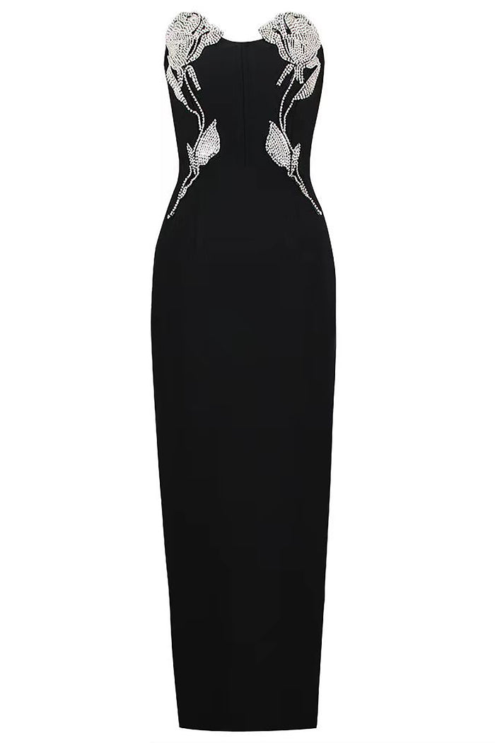 Strapless Crystal Flower Maxi Bandage Dress CHICIDA Strapless Crystal Flower Maxi Bandage Dress CHICIDA
