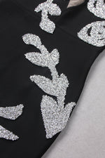 Strapless Flower Embellished Midi Bandage Dress