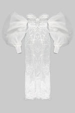 Strapless Puff Sleeves Shiny Glitter Wedding Dress