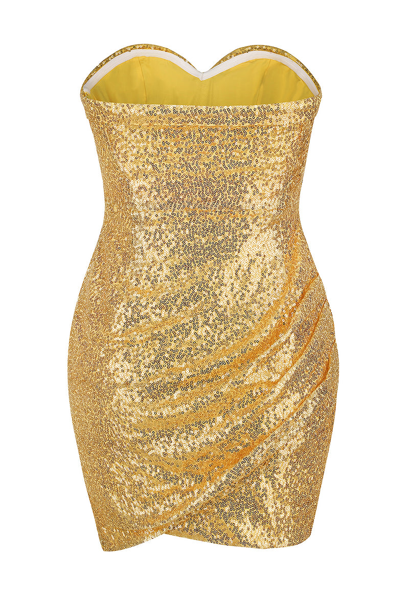 Strapless Sequin Mini Dress In Gold