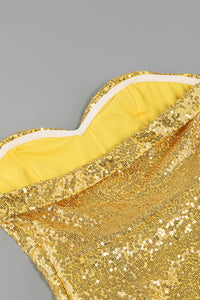 Mini-robe bustier à sequins en or
