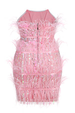 Strapless Sequins Shiny Glitter Dress In Pink