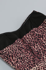 Strapless Skinny Leopard Print Pleated Mini Dress In Brown