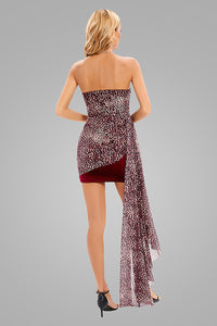 Mini-robe plissée sans bretelles à imprimé léopard - Marron
